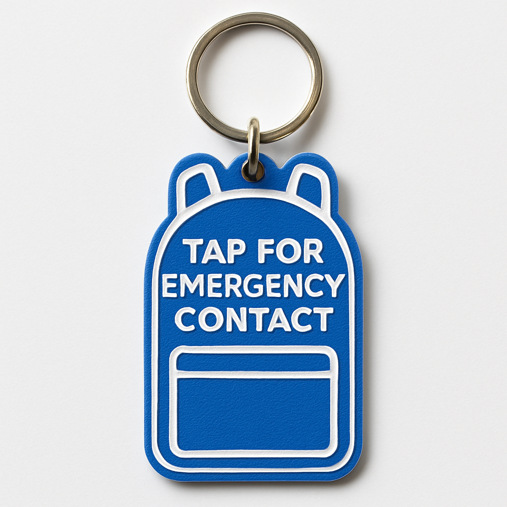 Porte-clé NFC “Tap For Emergency Contact” – Sécurité Enfant & École – Personnalisé avec prénom
