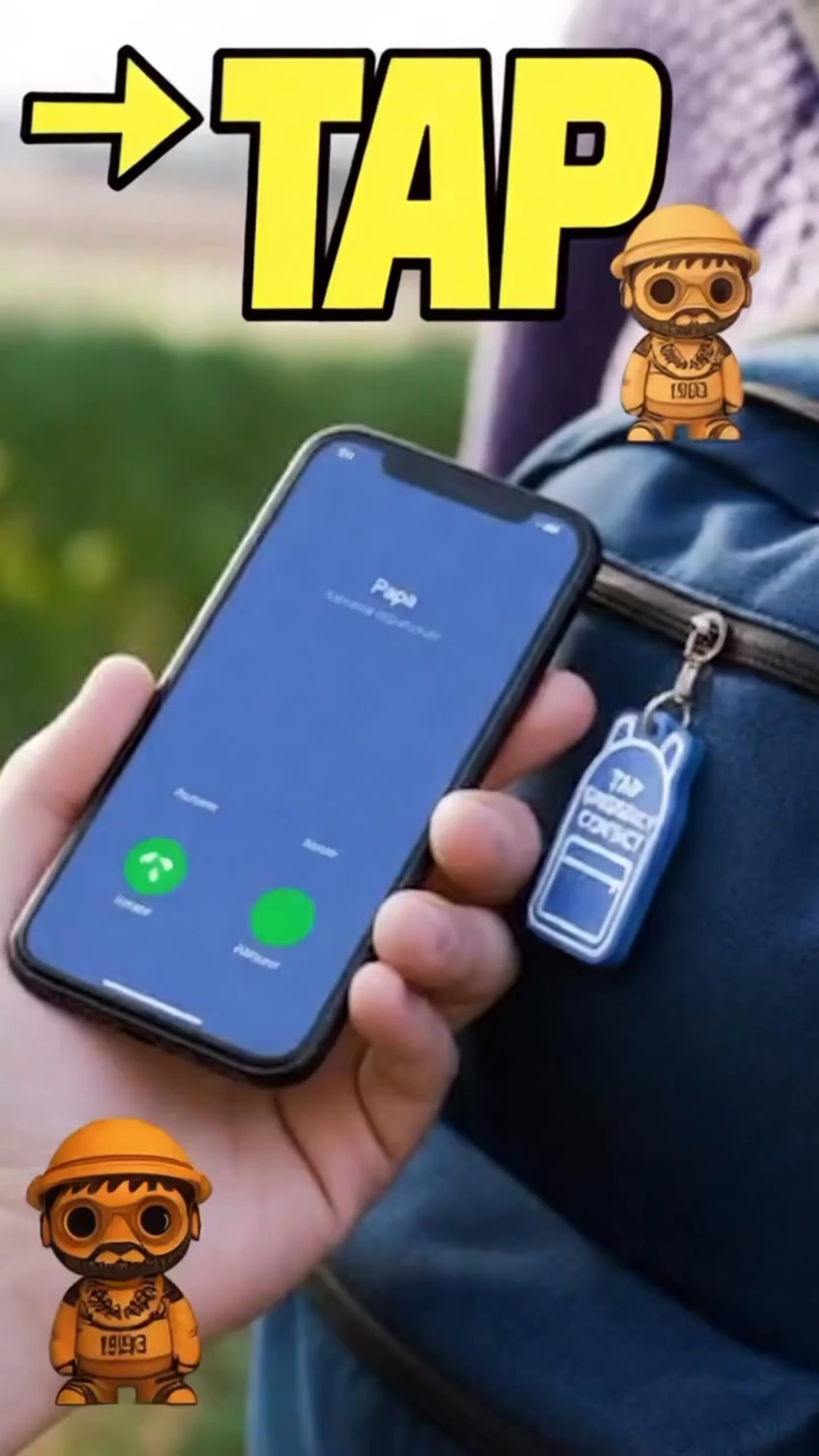 Porte-clé NFC “Tap For Emergency Contact” – Sécurité Enfant & École – Personnalisé avec prénom